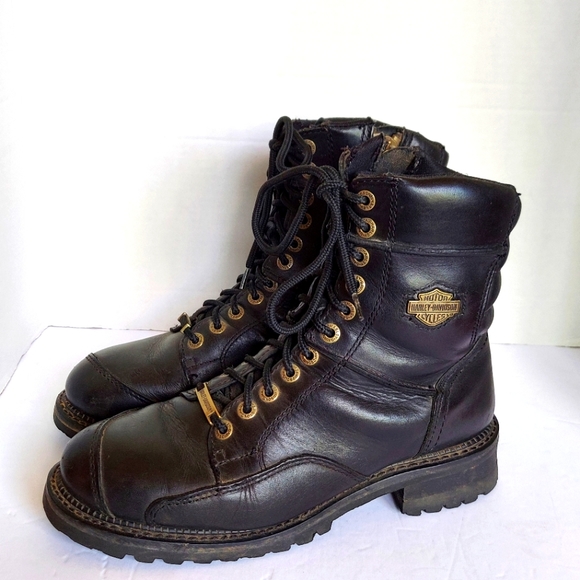 Harley-Davidson Other - Harley-Davidson Black Leather Casper  Lace Up Zip Round Toe Boots